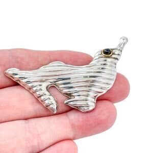 Seal Brooch Pin | Onyx Eye | Taxco Mexico TV-41 | Sterling Silver 925 Estate